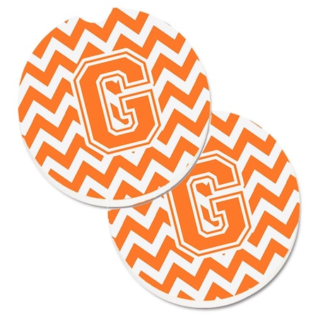 Carolines Treasures Letter G Chevron Orange and White  Cup Holder Car Coaster, PK2 CJ1046-GCARC